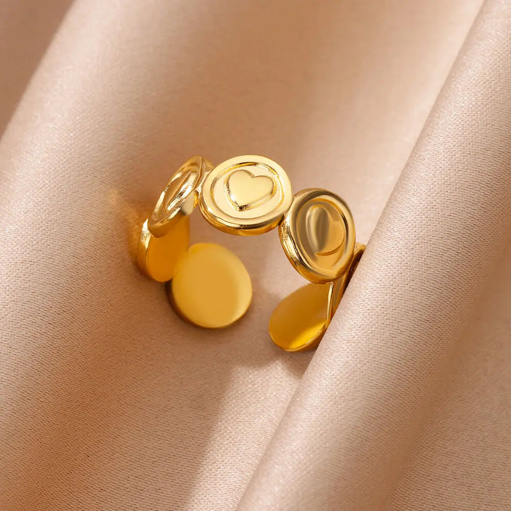 Zirkon Herzringe für Damen, Edelstahl, goldfarben, verstellbarer offener Fingerring, Hochzeit, Ästhetischer Schmuck, Geschenk 2024