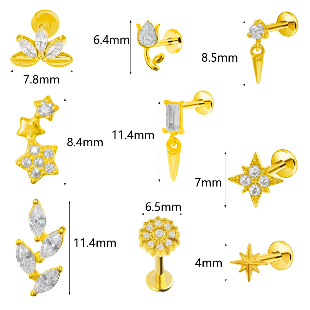 ASTM F136 G23 Titan Blumen Piercing Push-In Zweig Ohrring Stecker Anhänger Gewindefreies Labret Piercing Knorpel Körperschmuck