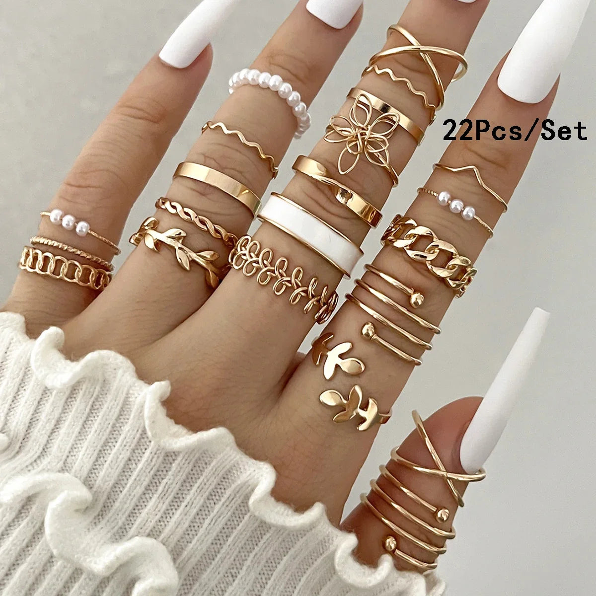 28tlg. Modisches geometrisches Knöchelringe-Set für Damen Kristall Herz Gold Silberfarbene Ringe Mädchen Party Schmuck Zubehör