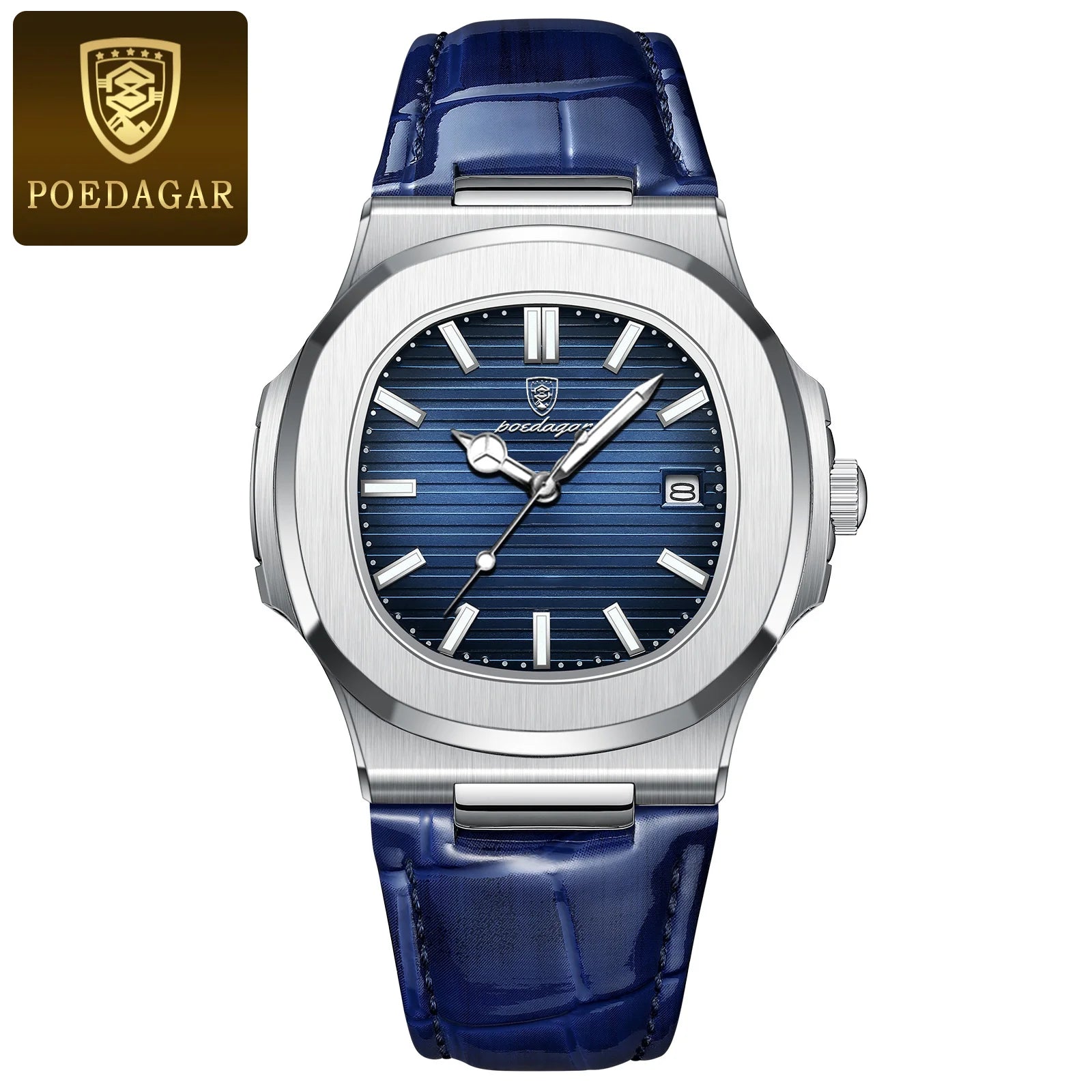 POEDAGAR Reloj de Cuarzo de Cuero para Hombre, a la Moda, Cuadrado, Impermeable, Luminoso, con Fecha, de Negocios, Casual, Reloj de Pulsera para Hombre