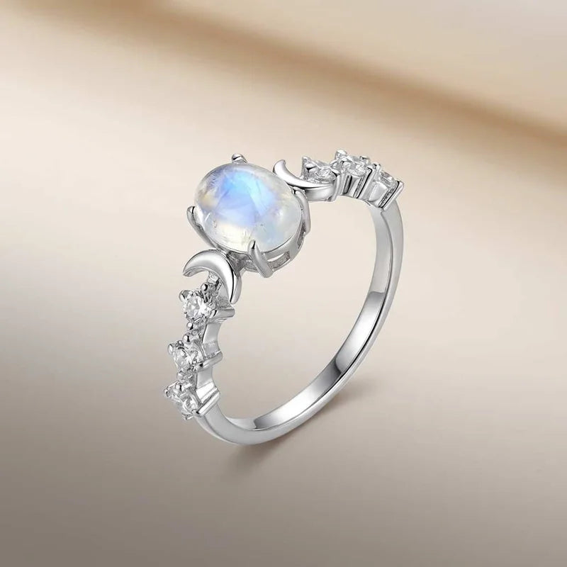 Anillos Ovalados Vintage de Plata de Ley 925 con Circonita Brillante para Mujer, Diseño Resplandeciente de Sol y Luna, Anillo de Fiesta, Joyería Fina de Alta Calidad
