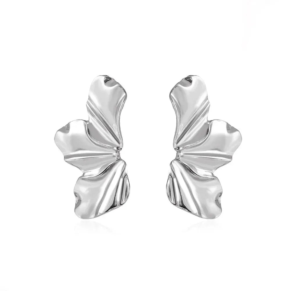 Große Ohrstecker in Blumenform aus Metall für Damen, goldfarben, übertriebene, unregelmäßige Form, Damen-Ohrstecker, silberfarbener Schmuck