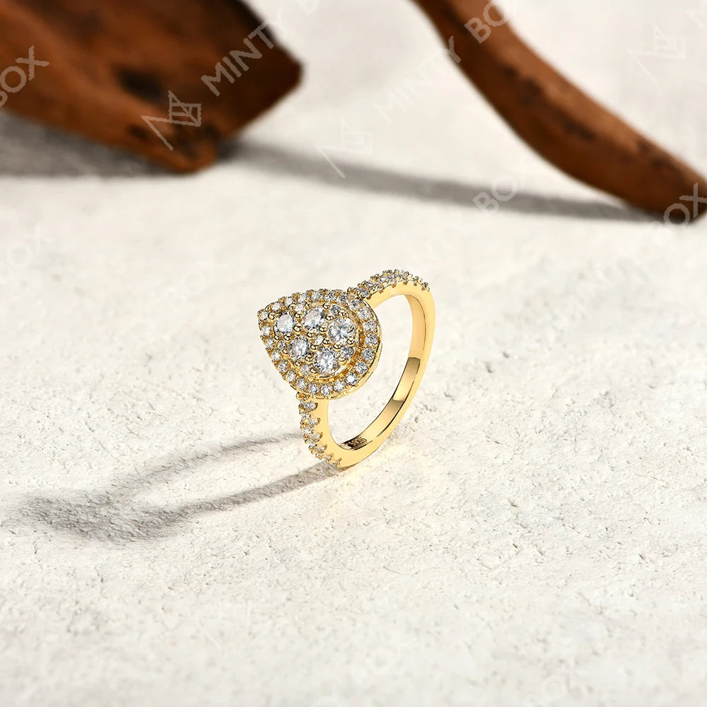 MINTYBOX S925 Sterlingsilber Moissanit Verlobungs-Halo-Ringe für Damen 1,15 Karat im Labor gezüchteter Diamantring 18K vergoldeter edler Schmuck