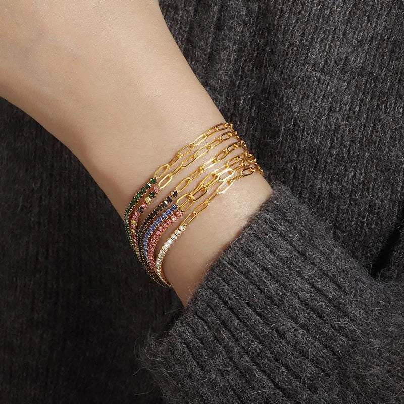 2mm Dünnes buntes CZ Edelstahl-Armband zum Stapeln für Frauen Mädchen
