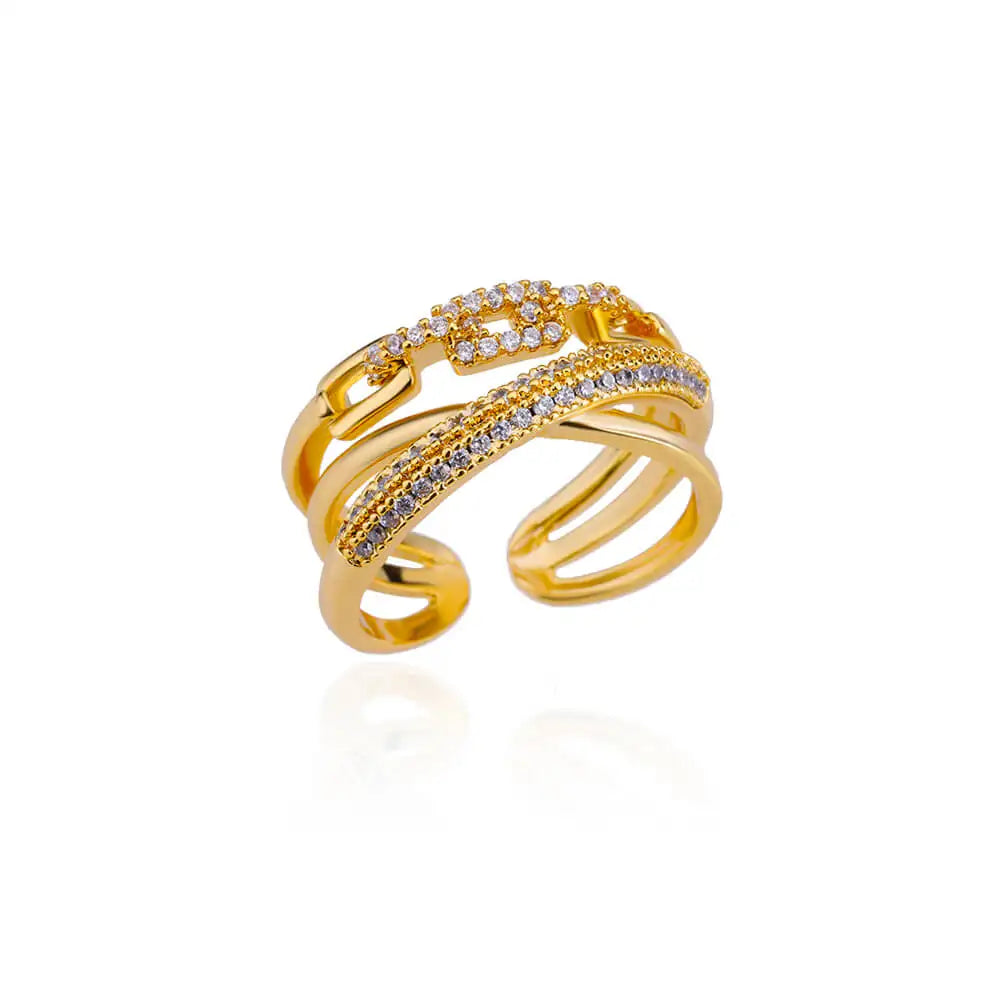 Anillos abiertos de cadena retorcida de circonita para mujer, anillos ajustables de acero inoxidable con diseño geométrico trenzado, regalo de joyería estética para bodas