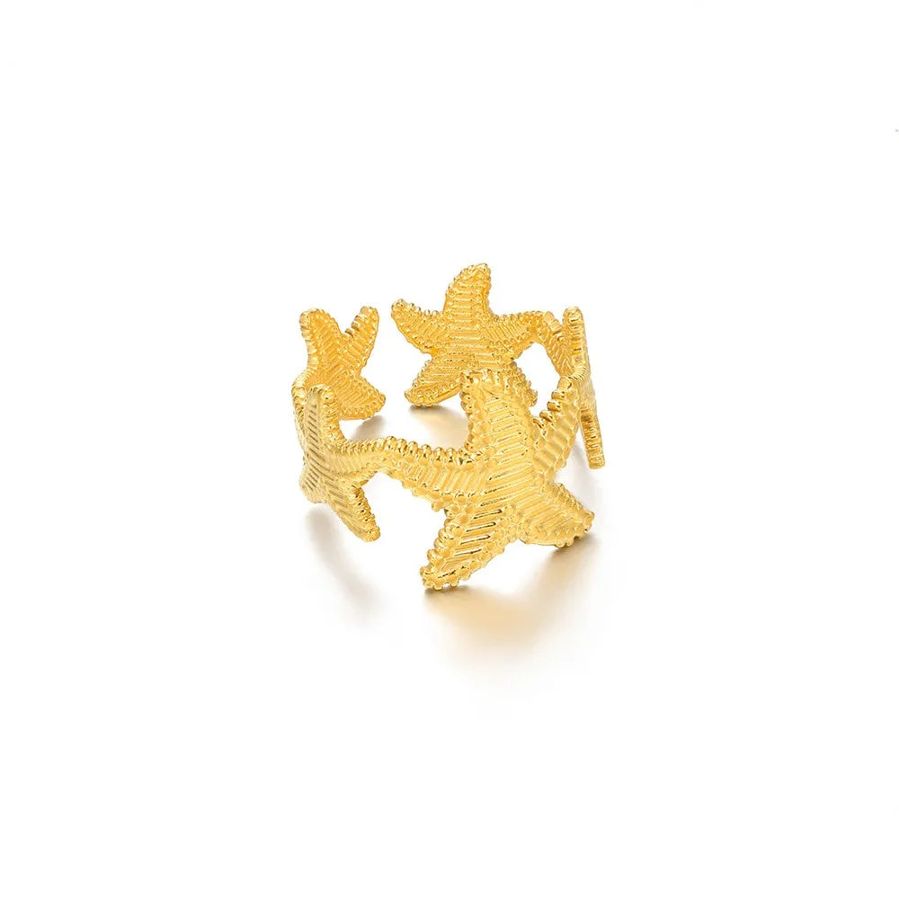 Anillos abiertos de acero inoxidable con forma de estrella de mar para mujer, color dorado, geométricos, ajustables, para bodas, fiestas, moda, regalo, anillos