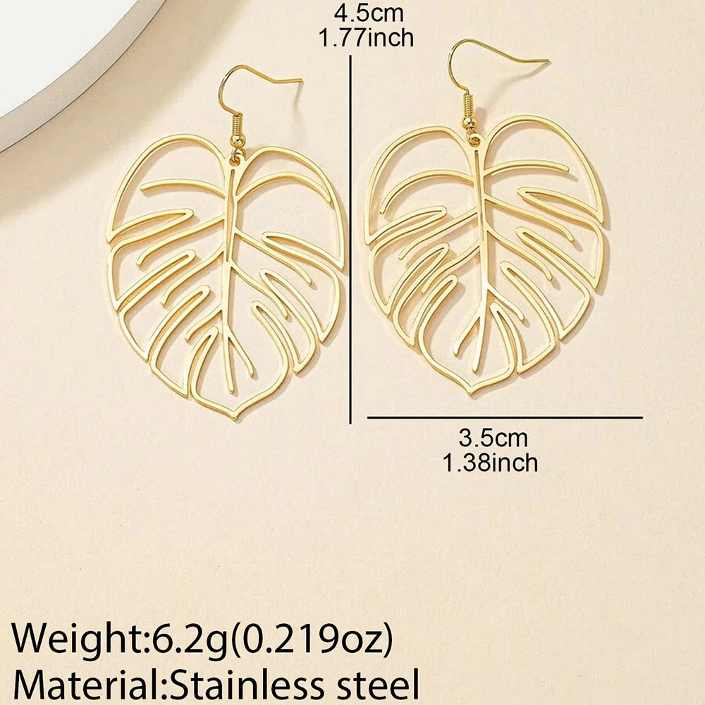 DOTIFI Edelstahl Böhmische Hohle Überzogene Blätter Baumeln Tropfen Ohrringe für Frauen Damen Geometrischer Weiblicher Schmuck