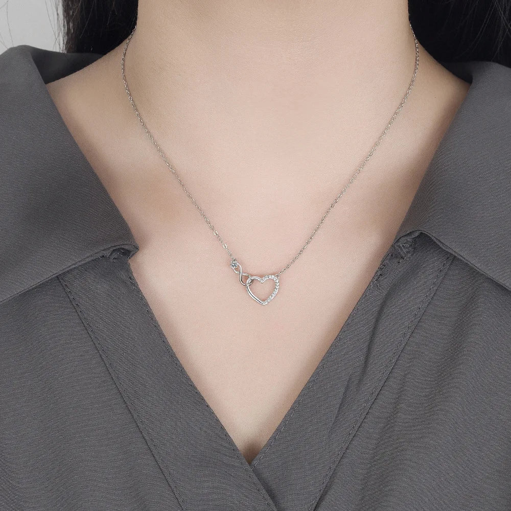 Collares entrelazados de corazón de circón de plata de ley 925 retro para mujer, cadena de cuello, accesorios de joyería de calidad de lujo