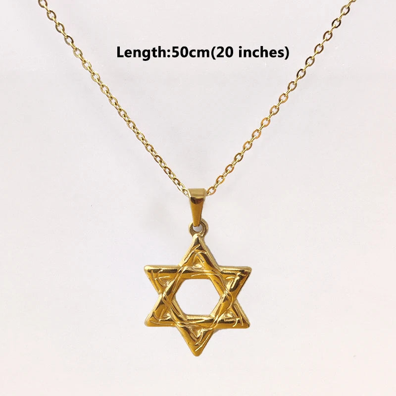 Elegante Collar de Acero Inoxidable con Chapado en Oro de 18K y Estrella de David - Hexagrama Religioso para Hombres y Mujeres, Opción de Regalo