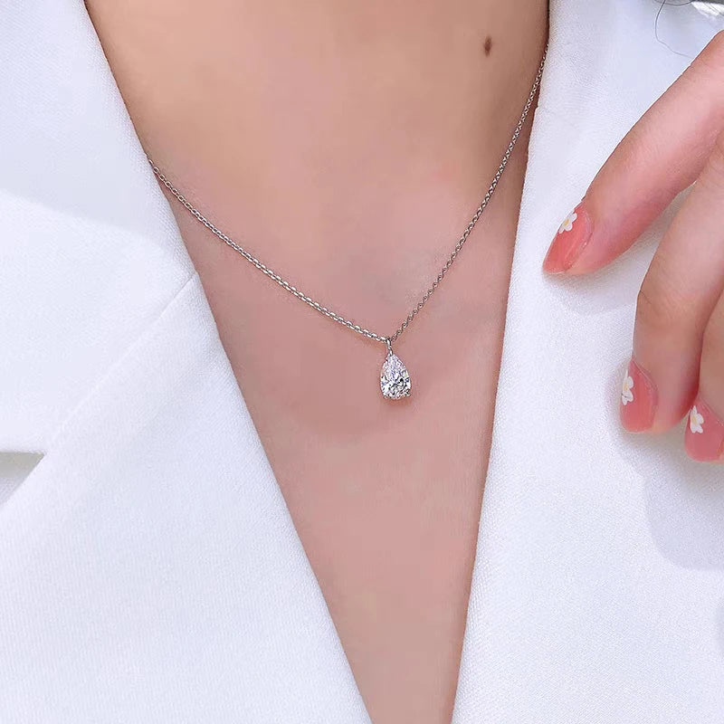 NeeTim Colgante de moissanita con forma de gota de agua de 1 ct y 2 ct, collar de plata S925, diamante de laboratorio con corte de pera, cadena para mujer con certificado