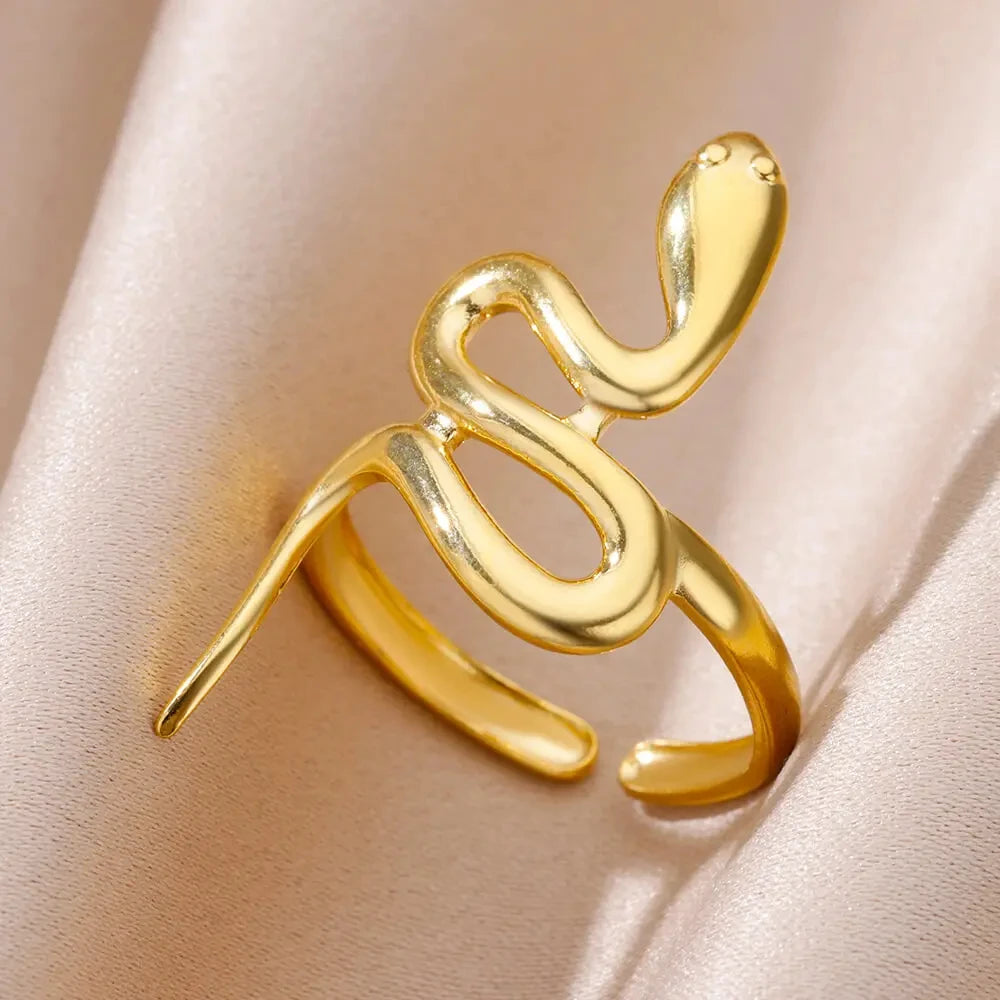 Edelstahl Schlangenringe für Damen Herren Vintage Goldfarben Offener Ring 2024 Trend Luxus Gothic Ästhetik Schmuck anillos mujer