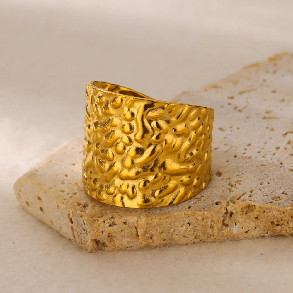 Goldfarbene Edelstahl Geometrische Ringe für Frauen Zirkon Herz Sonne Mond Offener Ring Mode Ästhetischer Schmuck Hochzeitsgeschenk