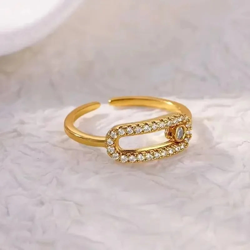 Zirkon-Ketten-Kreuzringe für Damen Vintage Goldfarbe Edelstahl Geometrischer offener Ring Mode Hochzeit Ästhetischer Schmuck Geschenk