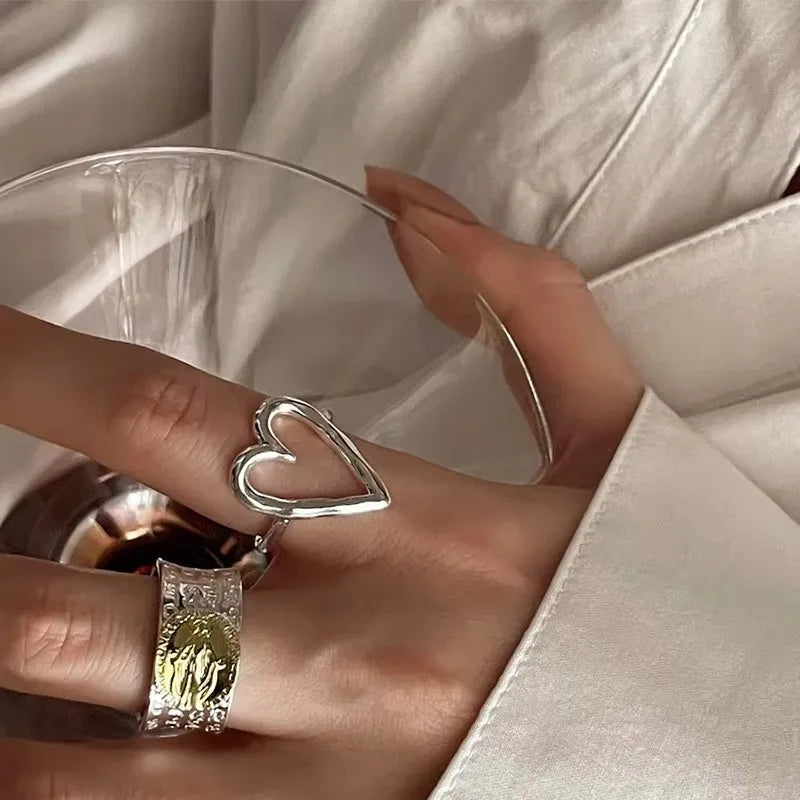 925er Sterling Silber Ring für Frauen Schmuck Herz Finger Offen Handgemachter Ring Allergie für Party Geburtstag Geschenk