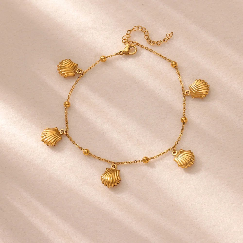 Sommer Strand Edelstahl Gold Farbe Kette Fußkette Für Frauen Seestern Muschel Delfin Fisch Charm Knöchel Armband Schmuck Geschenk