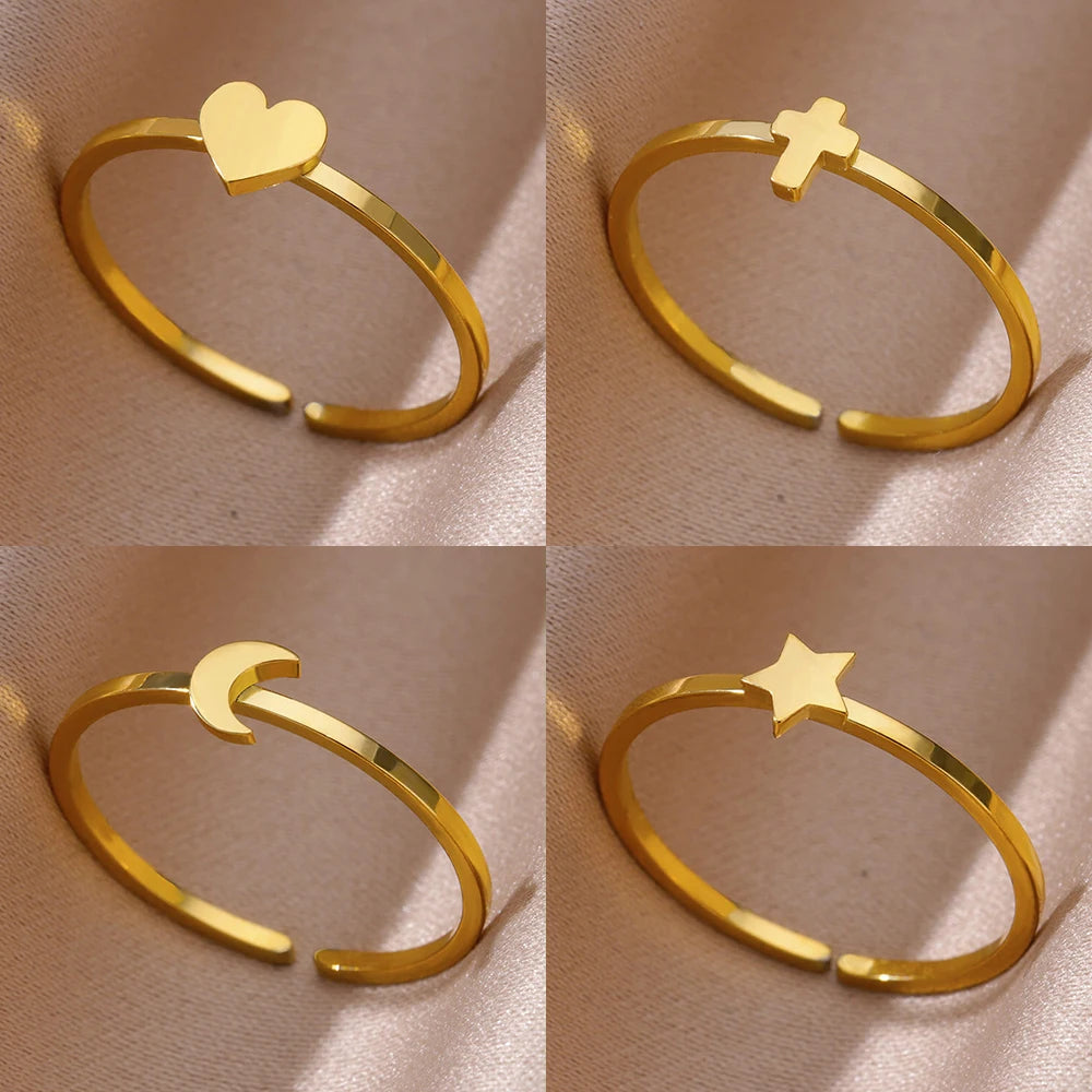 Edelstahl kleine Herzringe für Frauen Vintage Gold Farbe Kreuz Öffnung Geometrischer Ring Mode Hochzeit Schmuck Geschenk 2024