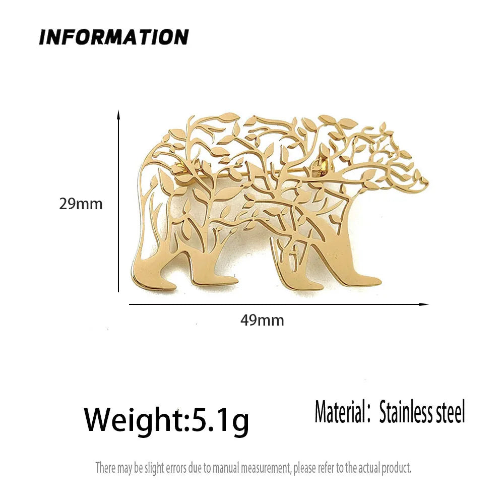 Creative punk style hollow polar bear stainless steel gold-plated 18K brooch, black suit accessories, wedding matching set
