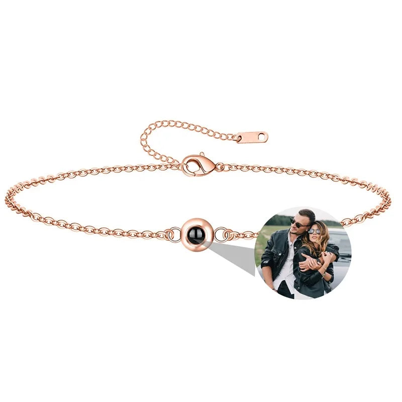 Personalisierte Foto-Armbänder mit Projektion – Armband mit Bild im Inneren, 100 Sprachen „Ich liebe dich“, Edelstahl-Armband