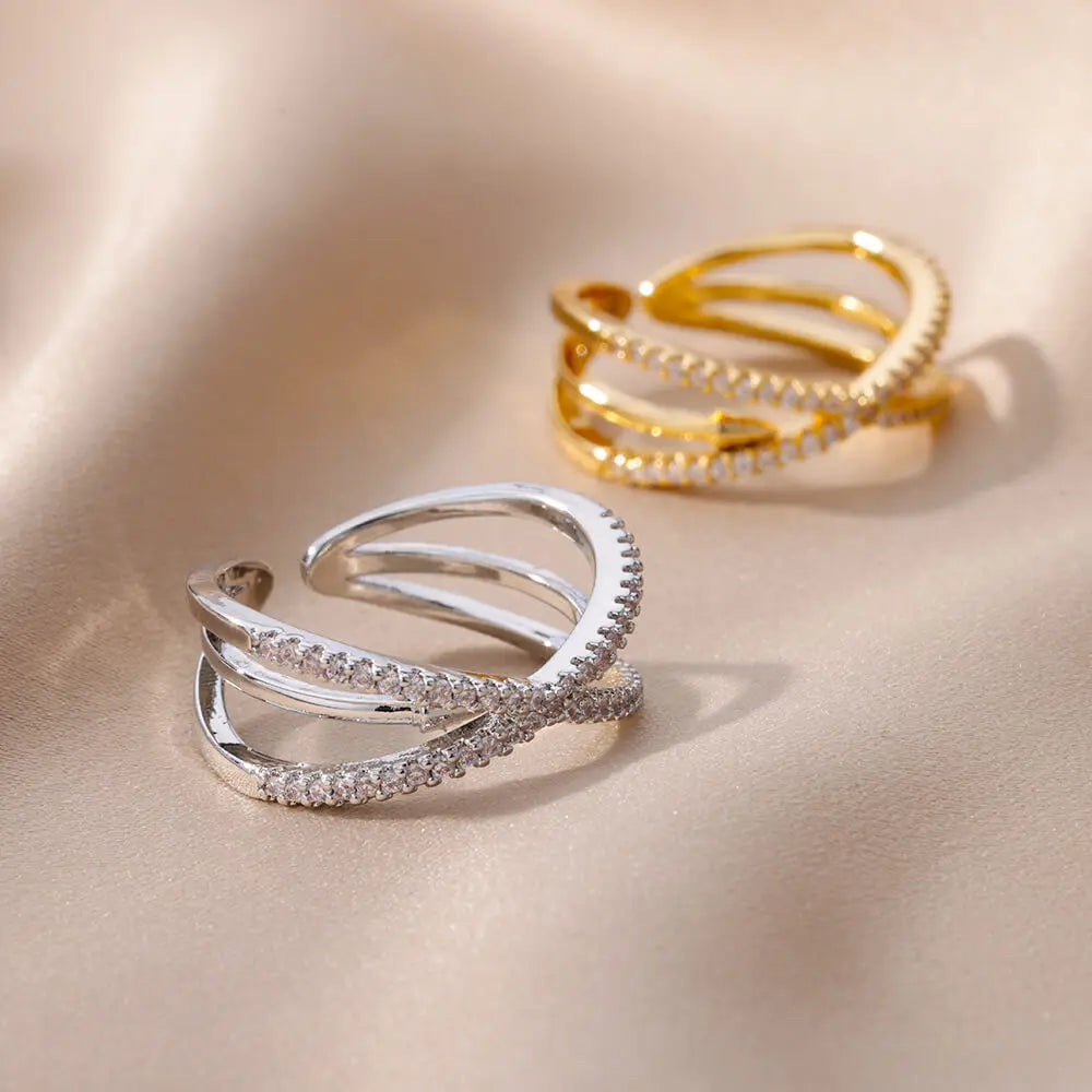 Zirkon Kreuzringe für Damen Vergoldeter Offener Edelstahl Kreuzring Hochzeit Party Ästhetischer Schmuck Geschenk Kostenloser Versand