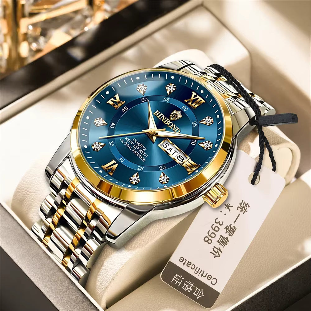 Relojes de pulsera de cuarzo a la moda para negocios, reloj de diamante dorado para hombre, reloj de lujo, relojes automáticos, regalos para hombre, Relojes