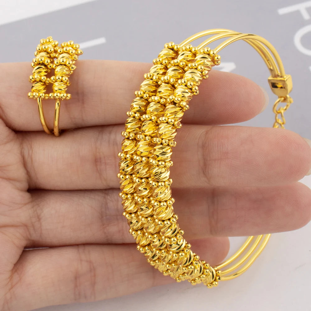 Dubai Damen Goldfarbene Armreifen 18k Goldfarbener Twist Armreif Ring Hochzeit Geburtstag Geschenk Goldfarbener Feinschmuck Geschenke Verblassen Nicht