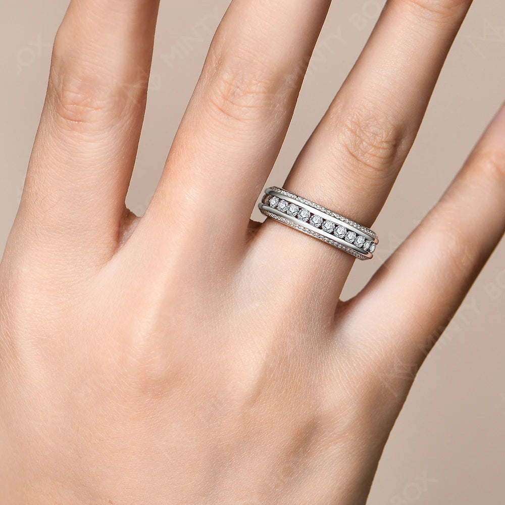 MINTYBOX S925 Sterling Silber Moissanit Ring D VVS1 im Labor gezüchteter Diamant 1,68 Karat Trauringe für Frauen Ehering Geschenk