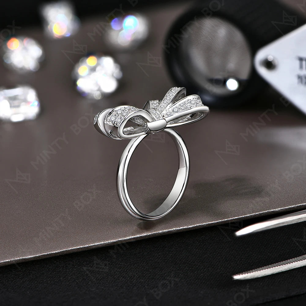 MINTYBOX S925 Sterling Silber Schleife Lab Moissanit Verlobungsring für Frauen Luxus Diamantringe Hochzeit Edler Schmuck Geschenk
