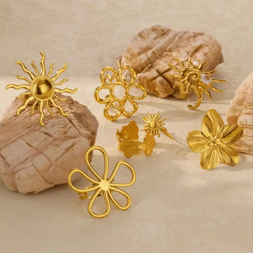 Edelstahl Übertrieben Große Blumenringe Für Frauen Gold Farbe Sonnenblume Fingerring Weiblich Mode Ästhetischer Schmuck Geschenk