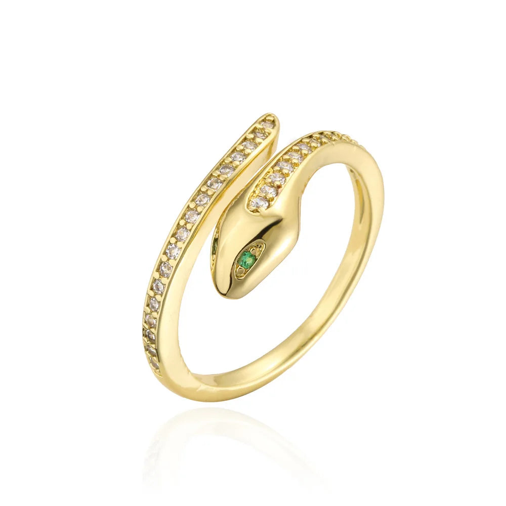 Modischer goldfarbener Schlangenring für Damen und Mädchen, verstellbar, exquisiter glänzender Zirkonia-Fingerring, Hochzeitsschmuckgeschenk