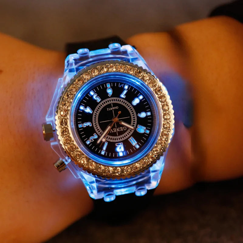 Leuchtende Quarzuhr für Frauen Persönlichkeit Strass Led Mode Genf Männliche und Weibliche Studenten Paar Gelee Armbanduhren