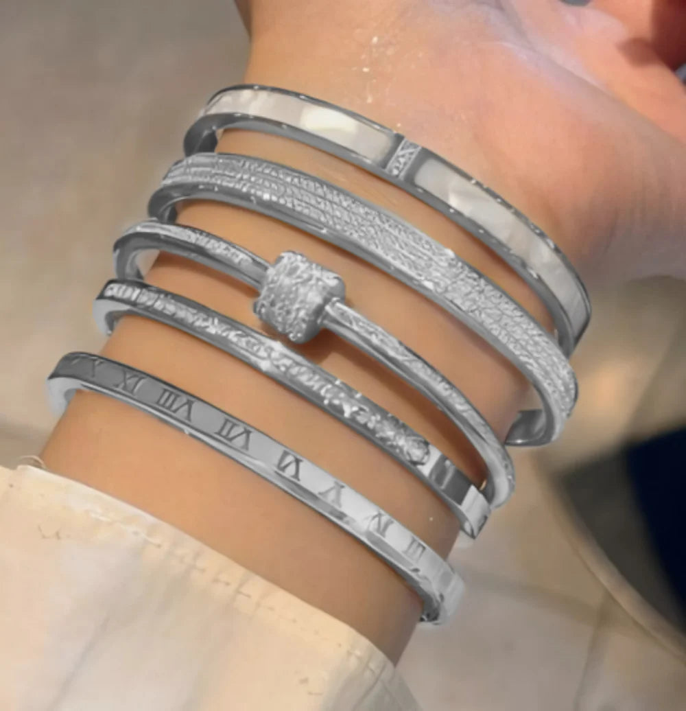 Yupsk Titanium Steel Couple's Bracelet Shiny Zircon Inlaid Stainless Steel Bangles Gold/Silver Color Female Jewelry Gift