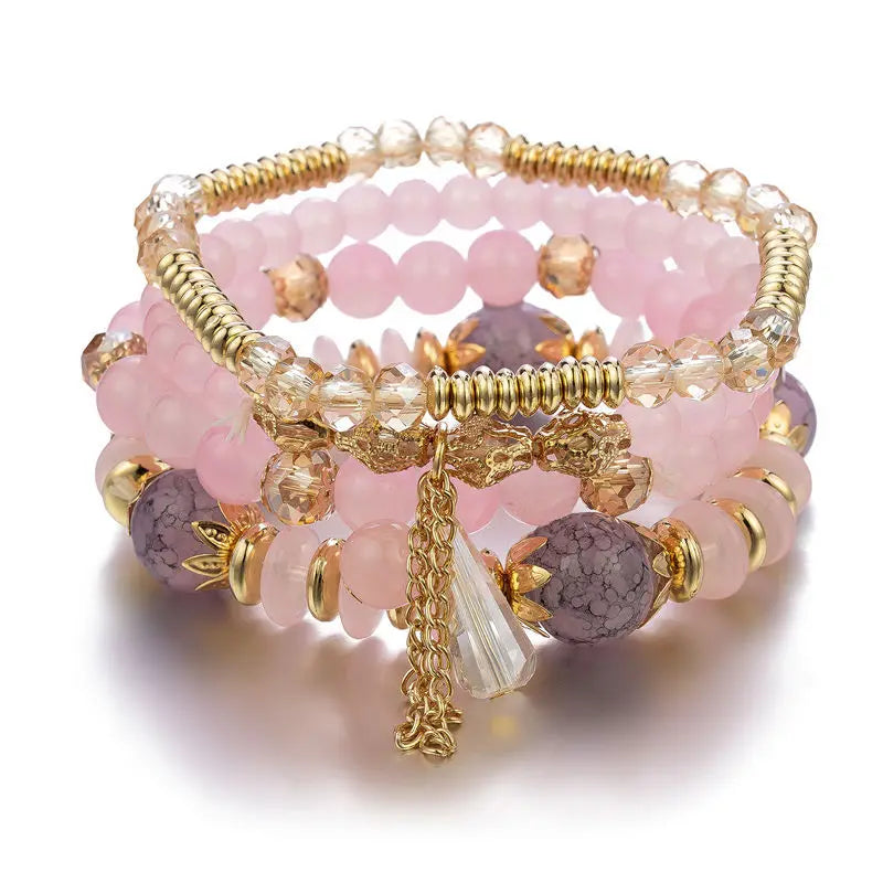 4 Stück neue Quasten-Charm-Perlen-Armband-Set für Frauen Bunt Glasperlenkette Armreif Weiblicher böhmischer Schmuck