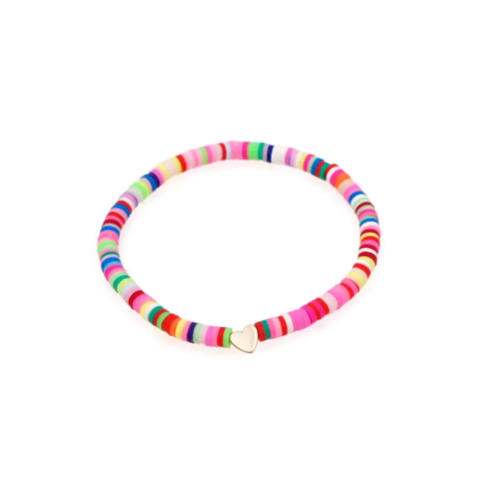 Fashion Regenbogen Stapelbare Armbänder Set Für Frauen Herz-Anhänger Weicher Ton Töpferwaren Schichtperlen Kette Armreif Weiblicher Boho Schmuck