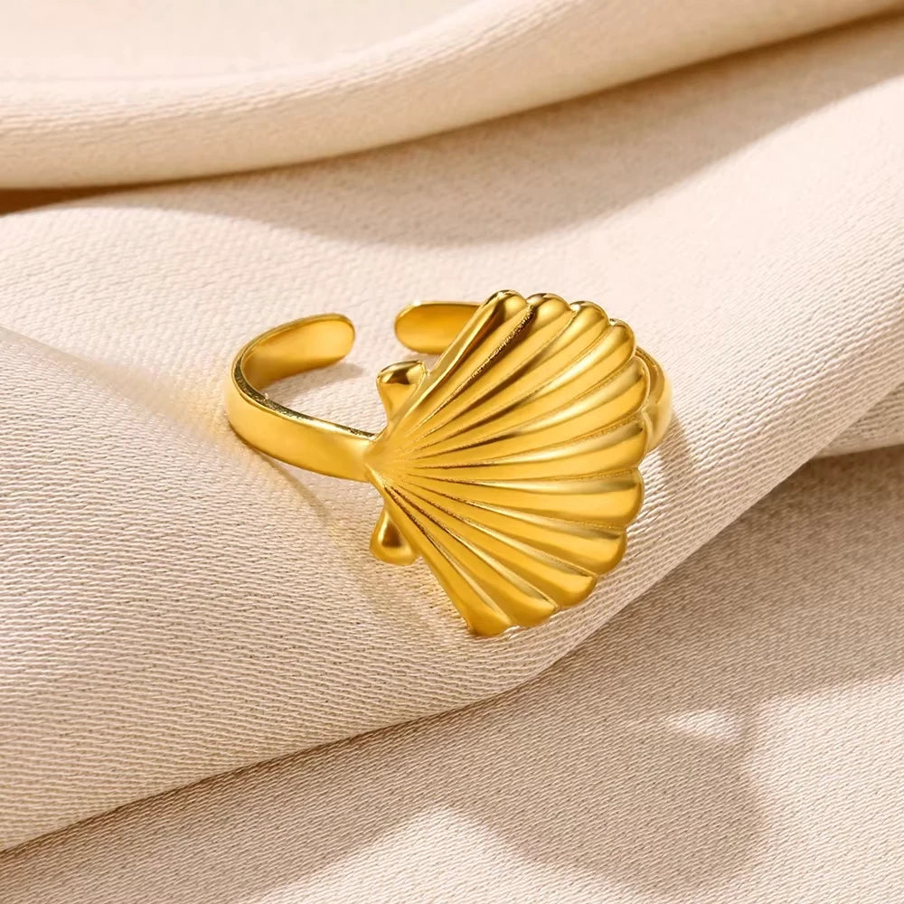 316L Stainless Steel Starfish Shell Rings for Women Gold Color Open Finger Ring Femme Trendy Summer Vacation Ocean Jewelry Gift