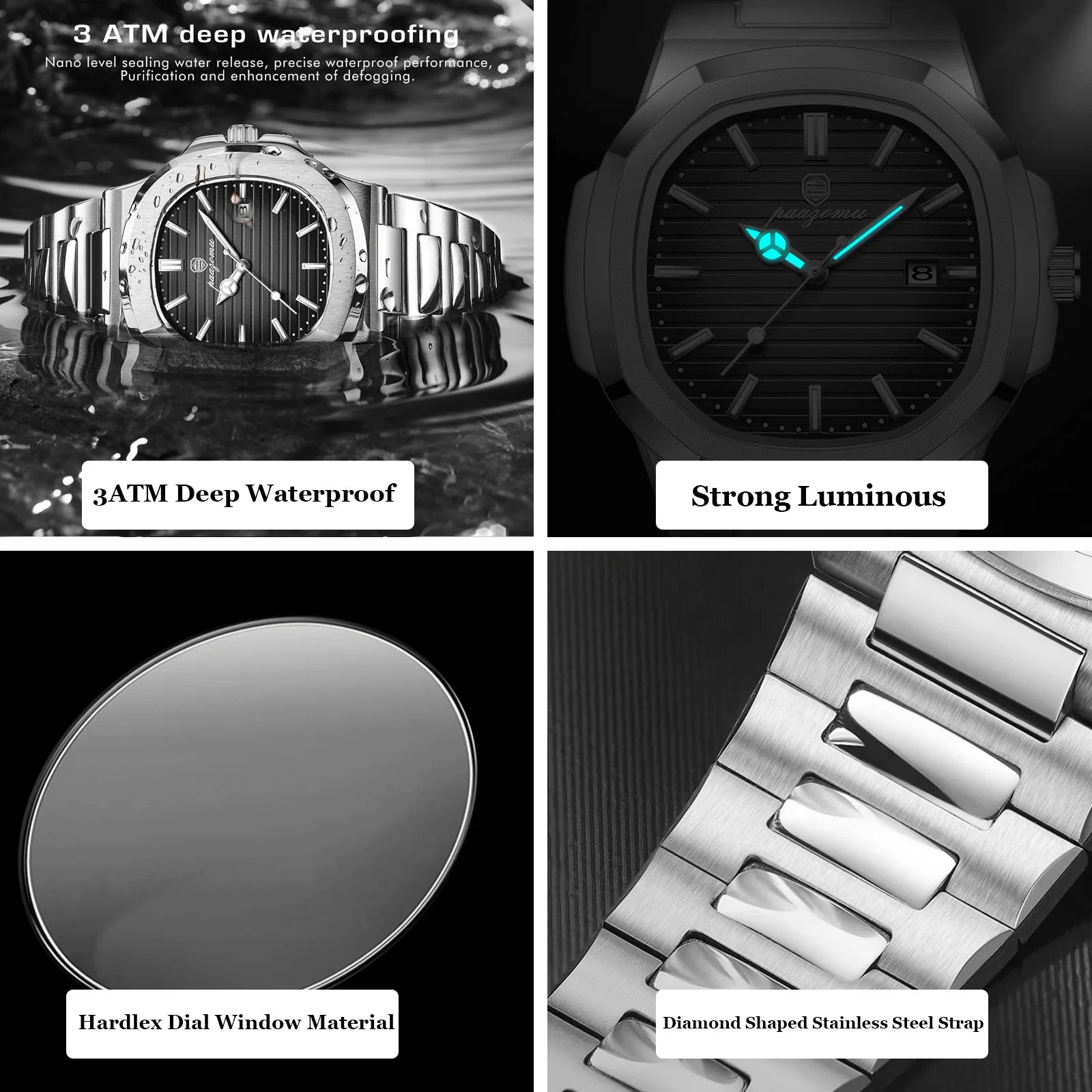 PAAZOMU Reloj de pulsera de lujo para hombre, impermeable, luminoso, cronógrafo, de acero inoxidable, para hombre, reloj de cuarzo, reloj hombre