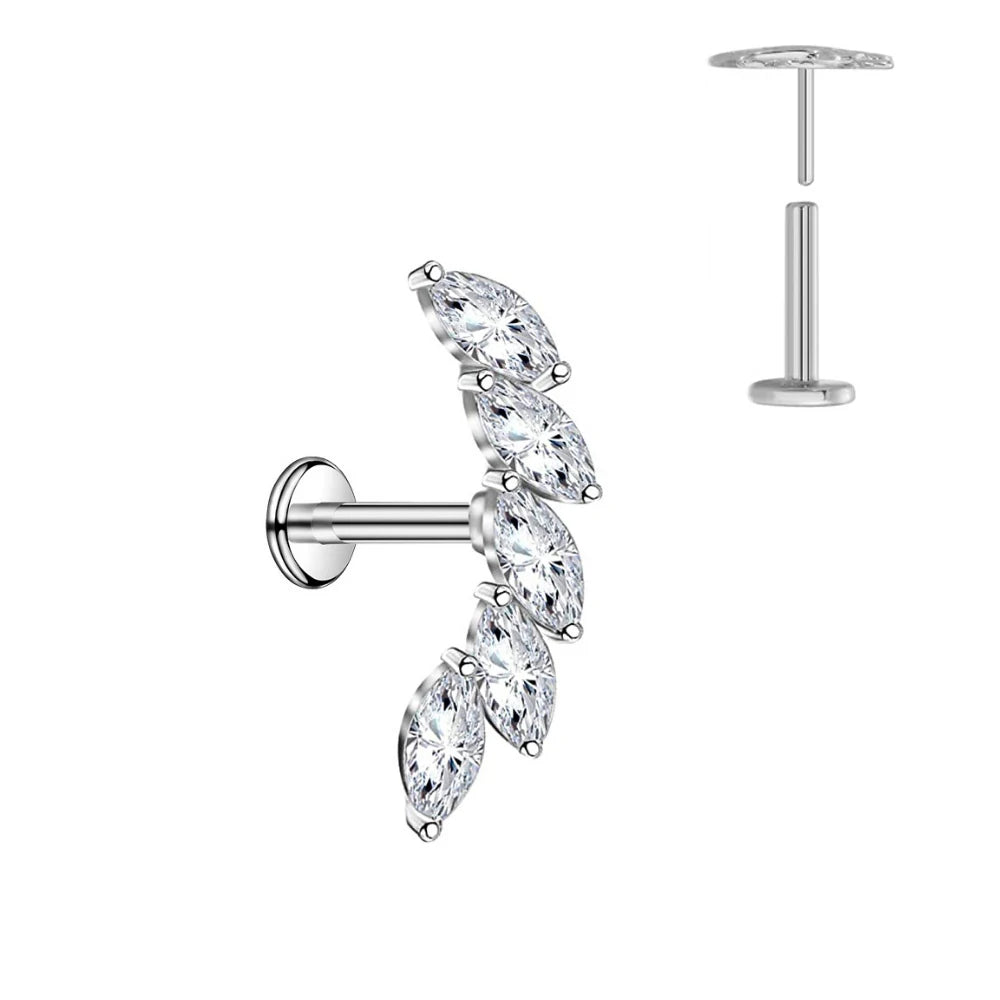 ASTM F136 G23 Titan Piercing Ast Ohrring Stecker Mond Push-In Zirkonia Gewindelos Labret Piercing 16/18/20G Knorpelkörperschmuck