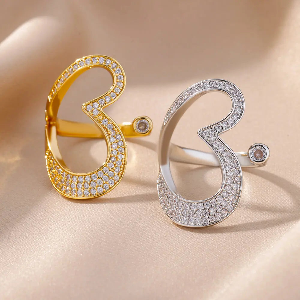 Edelstahl Herzringe für Frauen, goldfarben, CZ Kristall Zirkon, offener Fingerring, Hochzeit, ästhetischer Schmuck, Geschenk, anillos