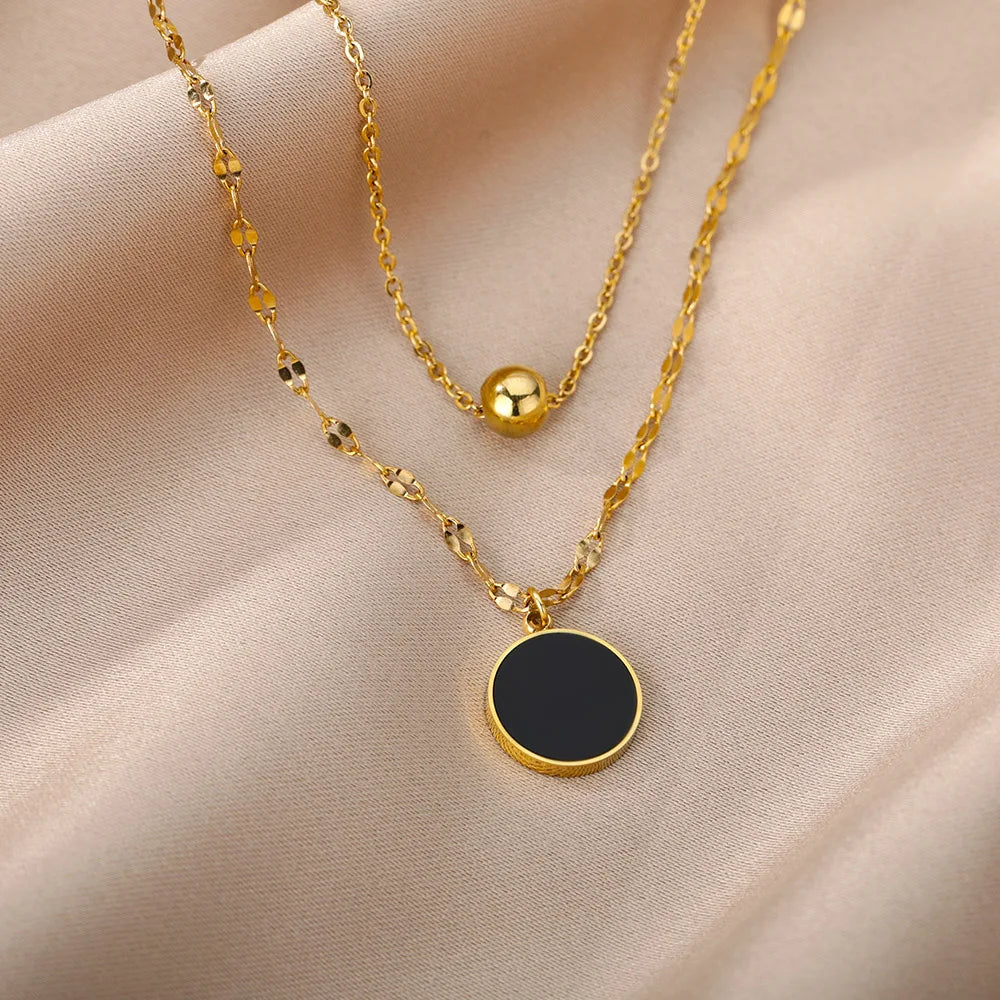 Collares de cadena de serpiente redonda de acero inoxidable con cuentas para mujer, color dorado, collar geométrico, joyería de lujo para boda, fiesta, regalo para mejor amiga