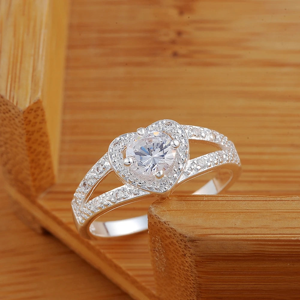 Anillos de Plata de Ley 925 con cristales de corazón, románticos, con diamantes, para mujer, de moda, regalos para fiestas, joyería de lujo para bodas y compromisos
