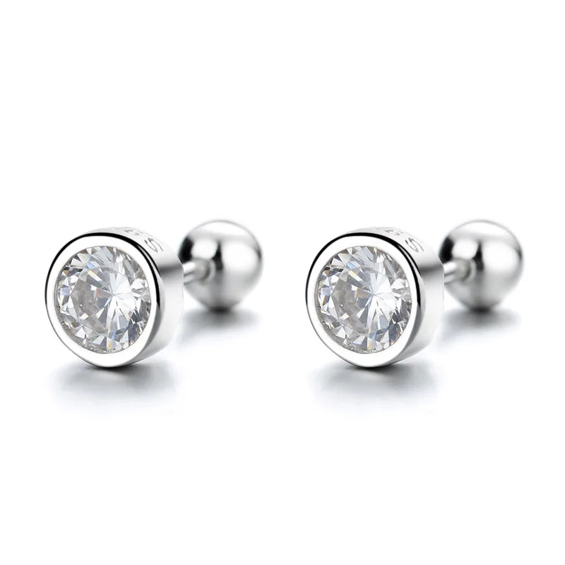 925er Sterlingsilber Zirkon runde Perle Gewinde-Ohrstecker, Damen Schraub-Ohrstecker, schlicht und modisch