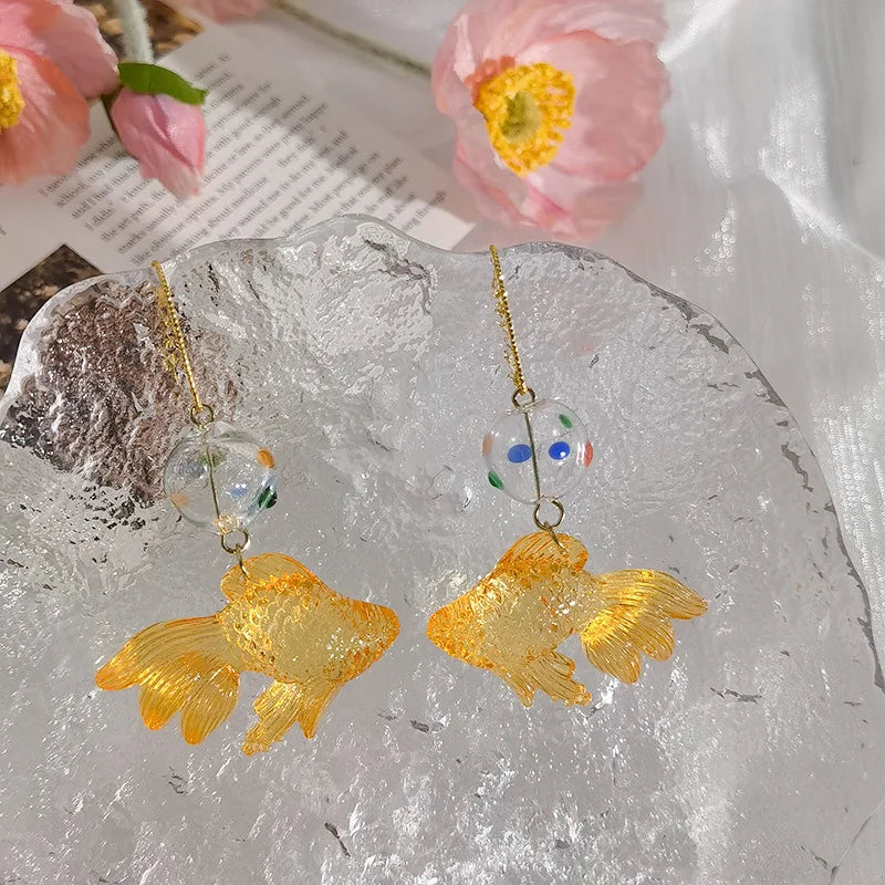Kreativer Goldfisch Ohrring Einzigartiger transparenter Goldfisch Anhänger Ohrring Süße Koi-Fisch Ohrhänger Personalisierter Schmuck Großhandel