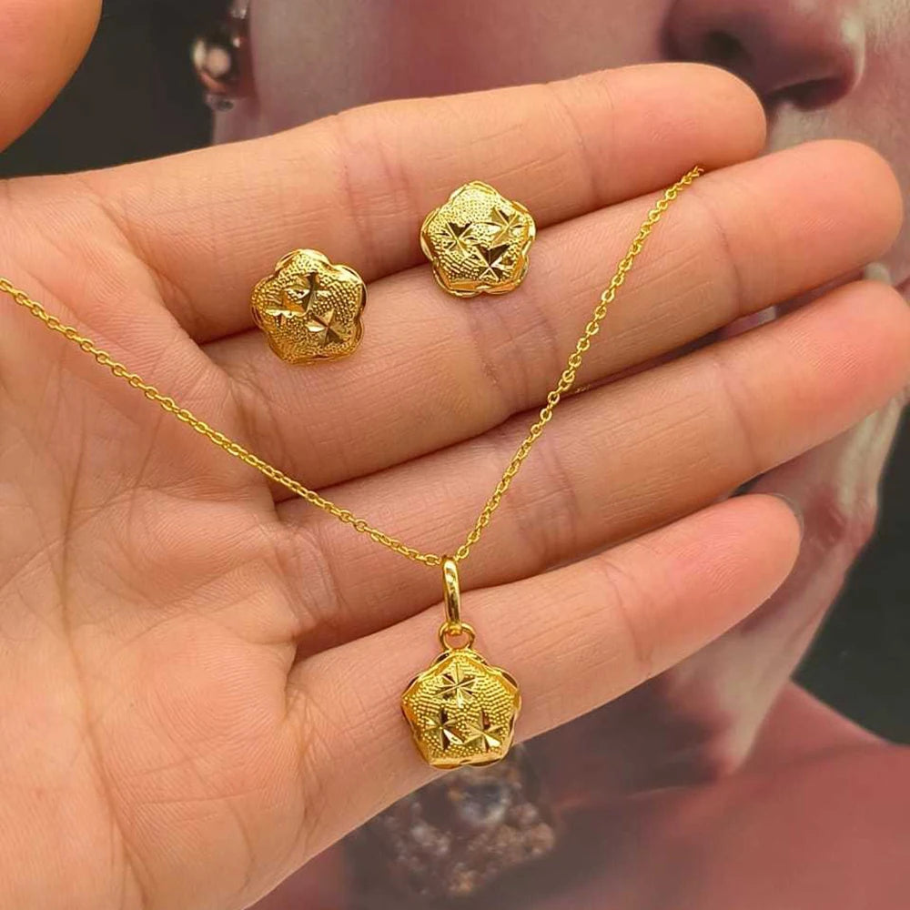 Exquisites Schmuckset in Goldfarbe für Partys, Ohrstecker und Anhängerkette, afrikanisches Brautschmuckset für Verlobungsfeiern
