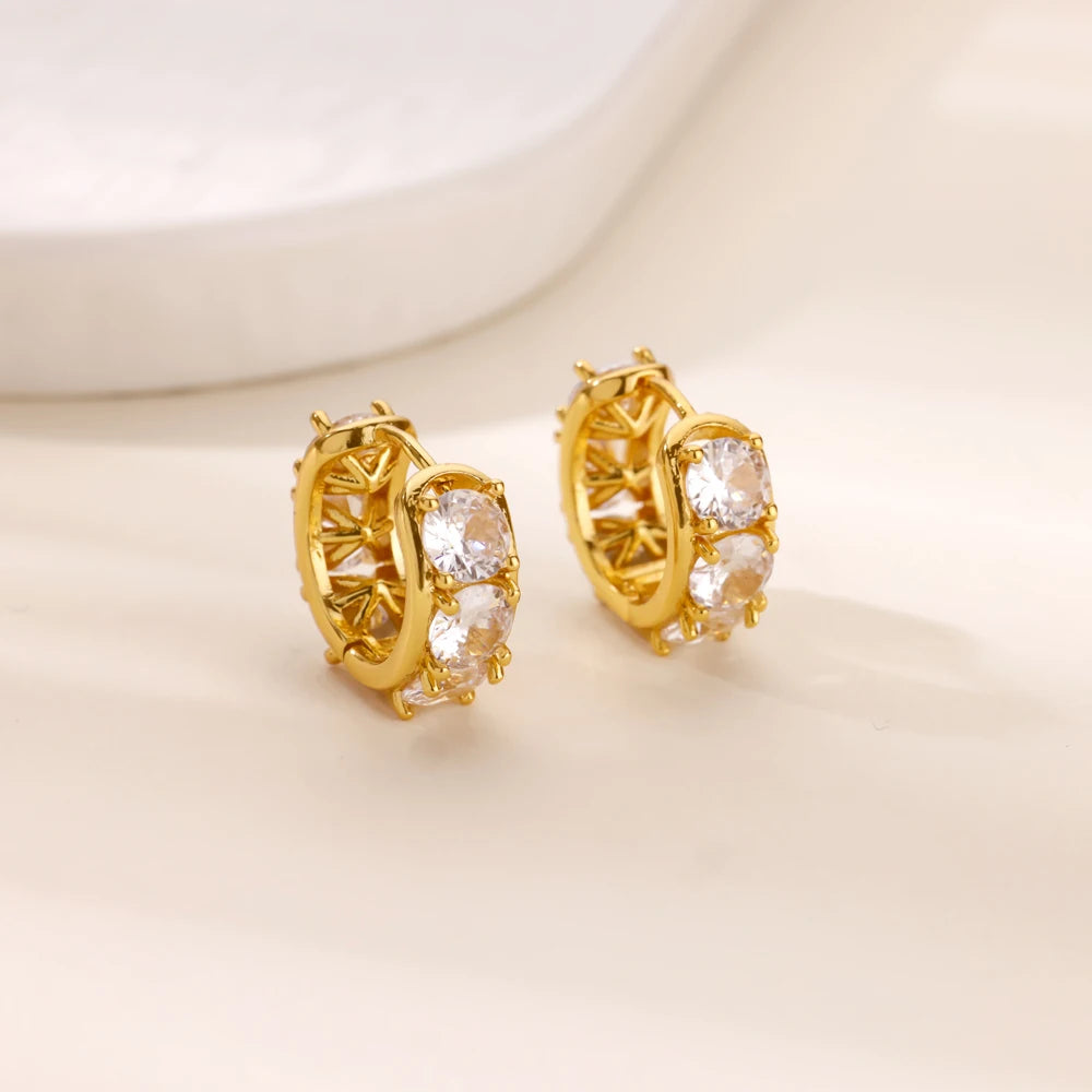 Creolen aus Zirkonia für Damen, Luxuriöse Kristall-Zirkon-Ohrringe in Goldfarben, aus Edelstahl, Schmuck, Hochzeitsfeier-Geschenk