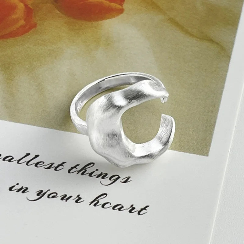 925 Sterling Silber Matte Oberfläche Mond Offene Ringe für Damen Luxusschmuck Großhandel Accessoires Schmuck Argent 925