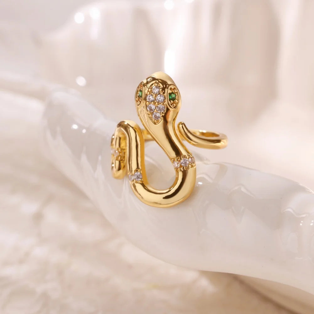 Zirkon-Schlangenringe für Damen und Herren Edelstahl Goldfarben Offener verstellbarer Ring Vintage Gothic Ästhetik Schmuck anillos mujer