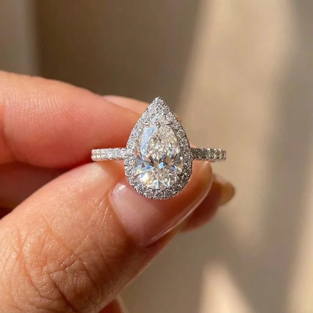 925 Sterling Silber 1 Karat Einfacher funkelnder Zirkon-Ring mit Birnenschliff für Damen, Verlobung, Hochzeit, Luxuriöser hochwertiger Feinschmuck