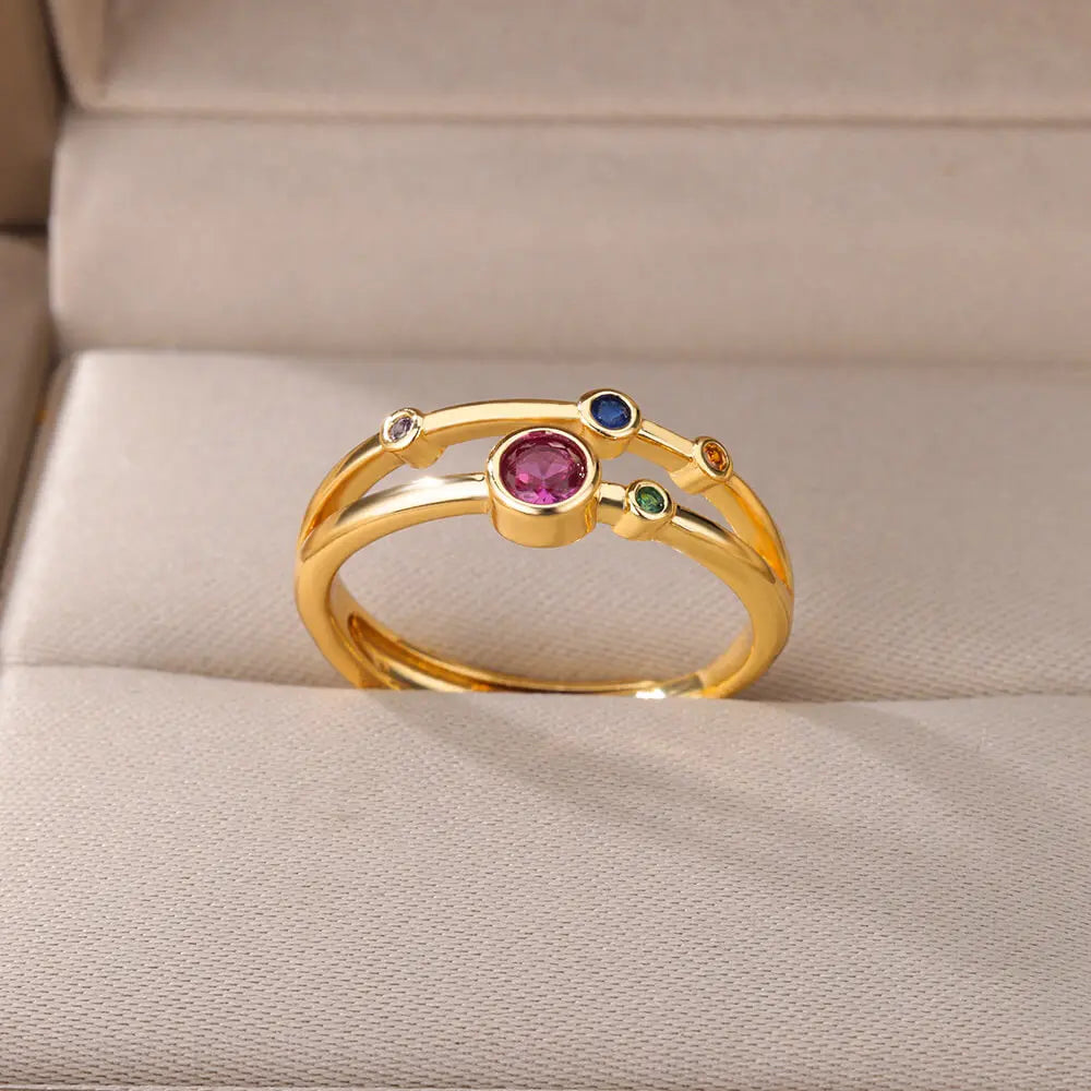 Bunte Zirkon runde Steinringe für Frauen Edelstahl Goldfarbe Fingerring Hochzeit Ästhetischer Schmuck Geschenk Bijoux Femme
