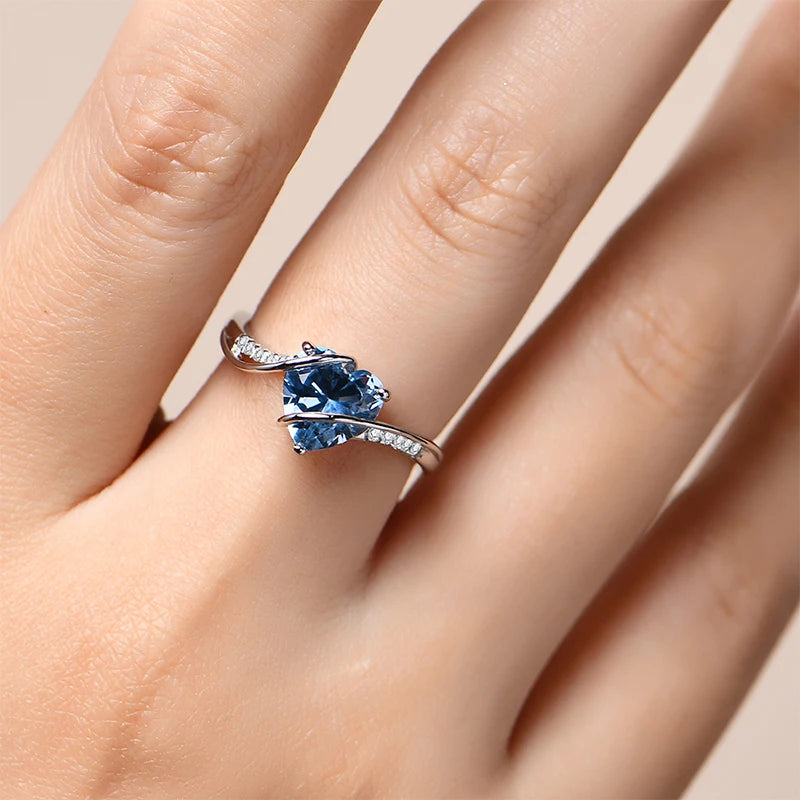 MINTYBOX Anillo Corazón de Plata de Ley 925 S925 con Rubí de 2,0ct para Mujer, Anillos de Compromiso/Boda de Espinela Creada en Laboratorio, Joyería Fina de Lujo