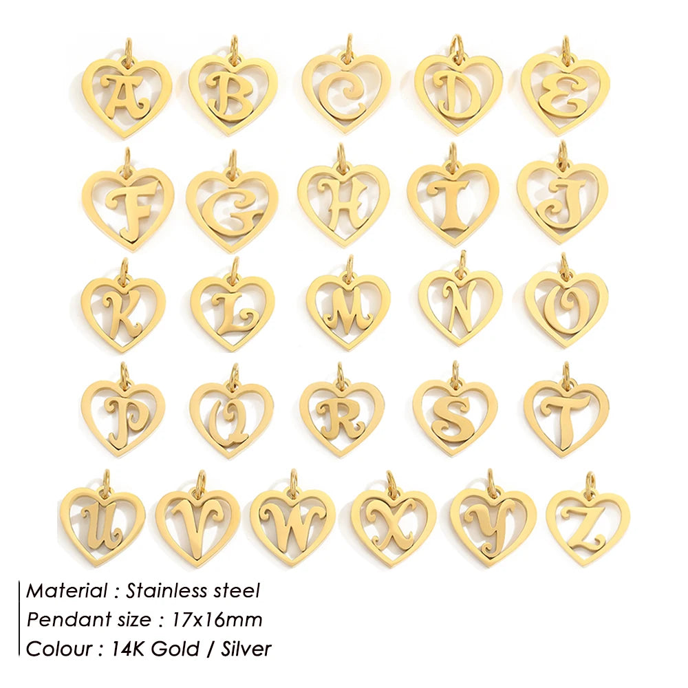 SUNIBI Edelstahl-Buchstabenanhänger Herzform Hohl Anhänger Charm für Armbänder Halsketten für Frauen DIY Schmuckherstellung
