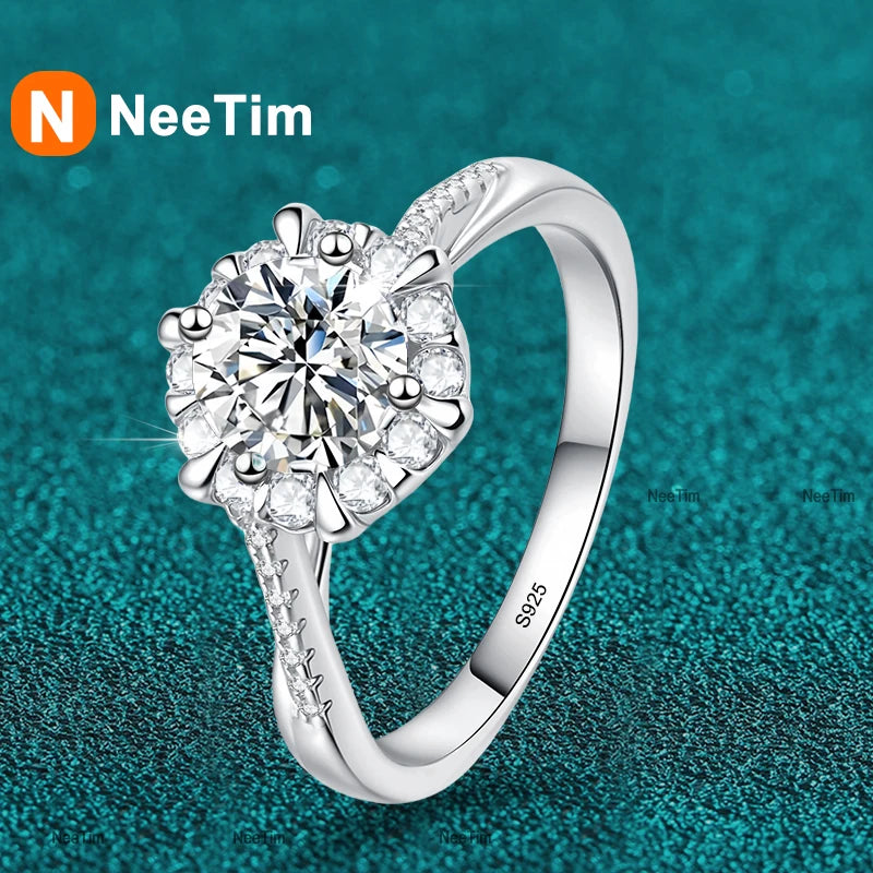 NeeTim 0.5/1CT Moissanit Diamantringe Ehering für Damen 925 Sterlingsilber 18k Weißgold plattiert Verlobungsring Zertifiziert